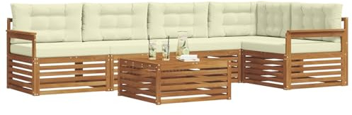 vidaXL Outdoor-Sofagarnitur mit Kissen 6 pcs Natur und Creme, Gartenmöbel, modernes Sofaset, Robustes Lounge-Set, gemütlicher Terrasse-Bereich zum Entspannen