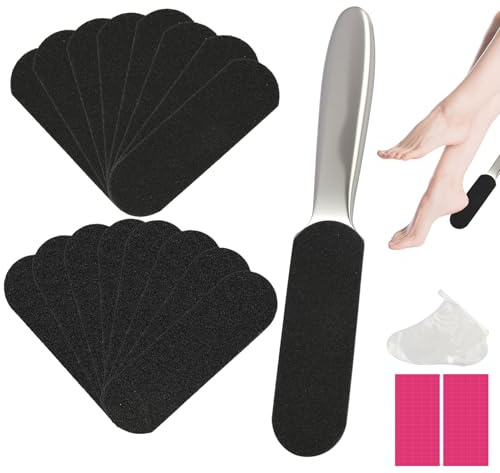 221 Pcs Foot File Stainless Steel Foot Rasp File with Pads for Hard Skin | Emery Boards for Feet, Callus Remover Set with 20 Fine Grit Foots Files Replacement Pad, 200 Feet Peel Protective Bags
