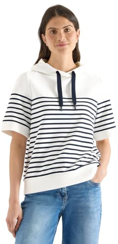 Cecil Damen Kurzarm Sweatshirt mit Kapuze und Streifen