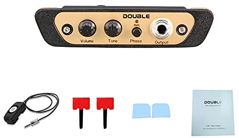 Vroomoto Doppelter Cajon-Box-Trommel-Vorverstärker-Tonabnehmer mit Mikrofon, 6,35 Mm Klinke, Soundpick-Up-Zubehör für Musikinstrumente, Schwarz und Braun
