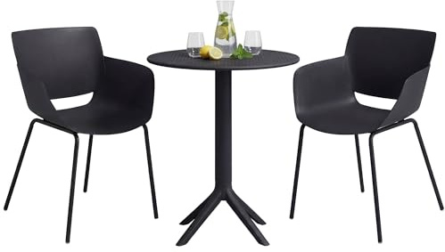 CLP Gartenmöbel-Set wetterfest Siora, 2 Bistrostühle und Esstisch rund 60 cm, Sitzgruppe für Balkon, Terrasse und Garten, Farbe:schwarz