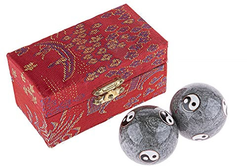 lachineuse - Coffret Boules Qi Gong Yin Yang - Boules Chinoises Anti Stress en Émail ⌀ 40 mm - Boules de Santé - Coffret Cadeau Relaxation Zen - Objet Asiatique Japon Chine - Coloris Rouge & Gris