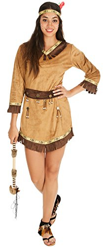 tectake dressforfun Frauenkostüm Indianerin Apachin | Kleid + Gürtel & Haarband mit Federn | Indianer Cowboy Verkleidung (M | Nr. 300627)
