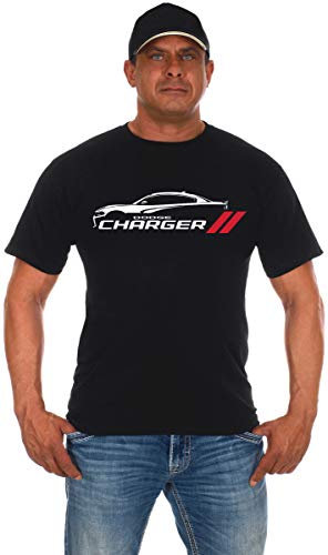 JH DESIGN GROUP Herren T-Shirt Dodge Charger Silhouette, kurzärmlig, Rundhalsausschnitt - Schwarz - X-Groß