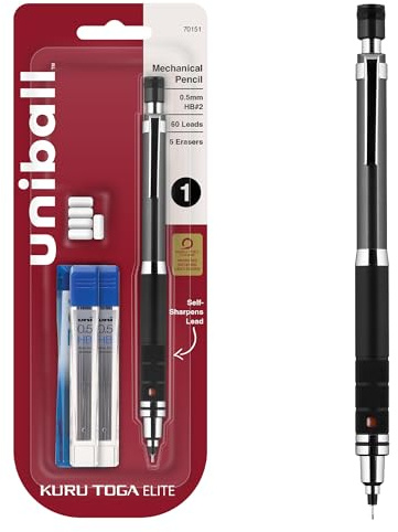 uniball Kuru Toga Elite Mechanical Pencil Starter Kit, 0.5mm, HB #2, Gun Metal Barrel, 1 Pack