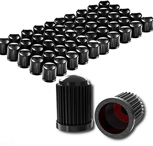 CKAuto 50 Pack Tire Valve Caps, Plastic Valve Stem Caps with O Rubber Seal, Universal Stem Covers for Cars, SUVs, Bike and Bicycle, Trucks, Motorcycles, Airtight Seal Dust Proof, Black 5 Dollar Item