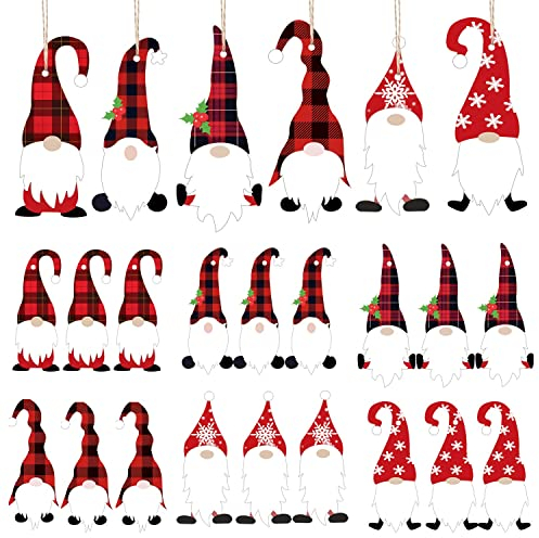 SHANGXING 18 Stück Wichtel, Weihnachtsmannpuppe, aus Holz, zum Aufhängen, handgefertigt, Zwerg, Elfe, Holzornamente für Weihnachtsbaumschmuck (18 Stück)