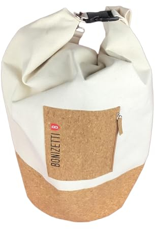 Bonizetti Seesack CHICAGO wasserfeste Rucksack-Tasche 20 Liter Volumen aus Canvas und Kork Weiß One Size Schulterbeutel, Packsack, Naturmaterialien, umweltfreundlich, Beutel, Day Pack