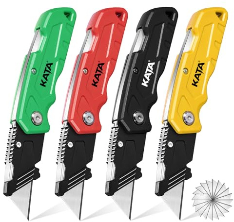 KATA 4 Pack Folding Utility Knife Set, Box Cutter with Extra 20 SK5 Blades
