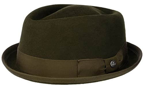 LIERYS Fedora Pork Pie Wollfilz Hut Damen Herren Wasserabweisend Knautschbar Sommer Winter Oliv L (58-59 cm)
