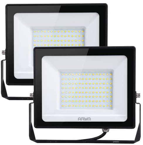 Arum Lot de 2 Projecteurs LED 100W Extérieur Blanc Froid 6000K Forte Luminosité IP65 Jardin Terrasse Parking Cours