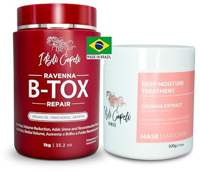 I Belli Capelli Ravenna B-tox Repair Kit, Hair B-tox Treatment & Argan Oil Mask 500g - B-tox Capilar Para el Cabello, Formaldehyde-Free- Effect Anti-Frizz, Volume Reduction- Kit (Pack of 2)