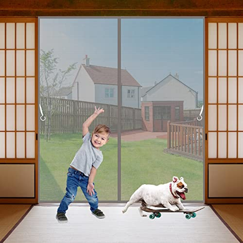 LZHBD Mosquito Net Window Removable, 220x205 cm, Heavy Duty Mesh Curtain with Full Frame Magnets & Magic Tape, Hands Free Fly Bug Mosquito Door Curtain, Gray, New Version