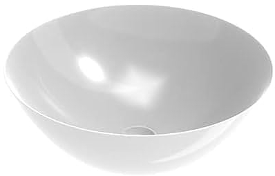 ERCOS Rundes Aufsatzwaschbecken aus Keramik, Badwaschbecken Farbe Weiß Glänzend Matt, Ohne Überlauf, Maße 416x155 mm