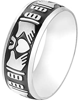 BCughia Vintage Ringe Punk, Ring Männer Rock Silber Edelstahl Claddagh Valentinstag Geburtstags Geschenke Herren Größe 52 (16.6)