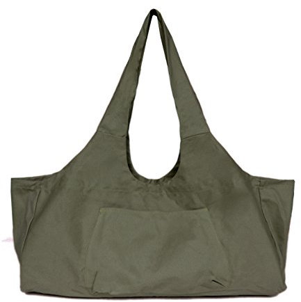3DTengkit Bolsa grande para esterilla de yoga, bolsa de lona para esterilla de yoga con bolsillo interior con cremallera, se adapta a la mayoría de tamaños de tapetes (verde militar)