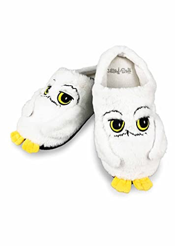 Harry Potter Groovy UK Hedwig Kinder Pantoletten aus 3D-Fleece, Größe 38–40, Weiß/Gelb