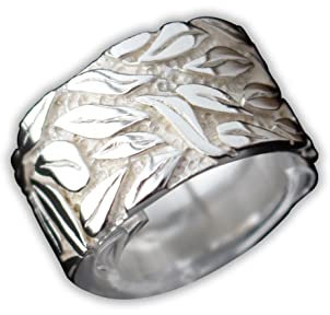 Breiter Silberring für Damen 925er Sterling Silber Bandring Blatt Blättermuster | RG: 64 (20.4)