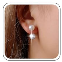 TseenYi Perlen Ohrmantel Ohrringe Silber Perlenmantel Ohrringe Ohrmantel Perle Kristall Vorne Hinten Ohrringe Braut Perle Tropfen Ohrringe Ohrstecker Hochzeit Schmuck Für Frauen Und Mädchen