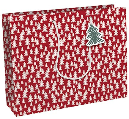 Clairefontaine X-32796-6C - Geschenktasche XL 37,3x11,8x27,5 cm, ideal für Weihnachten, 1 Stück, Tannenbaum im Rot/Weiß
