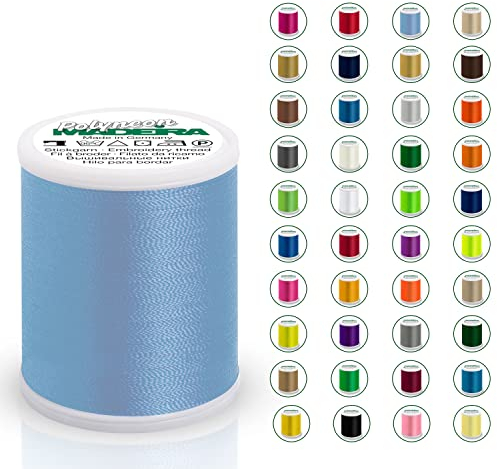 Madeira Polyneon 40 Original | 1.000 m Spule | Stickgarn für Stickmaschine | Maschinenstickgarn | Garn zum Sticken | Stickset (1675 Baby Blue)