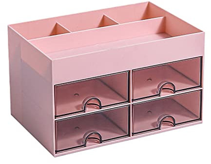 Büro-Schreibtisch-Organizer mit Schublade, Four Drawers Bürobedarf und Schreibtisch-Accessoires, Kinder-Schreibtisch-Organizer, Visitenkarten-/Stift-/Handy-/Schreibwarenhalter Aufbewahrungsbox (Rosa)