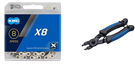 KMC X8-93 Kette, 114 Glieder, Silber/Grau & BBB Cycling LinkFix Kettengliedzange für Fahrräder, BTL-77