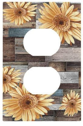 Daisy Flower Duplex Outlet Covers Rustic Wood Floral Wall Plate Decorative Electrical Receptacle for Bathroom Farmhouse Home Decor