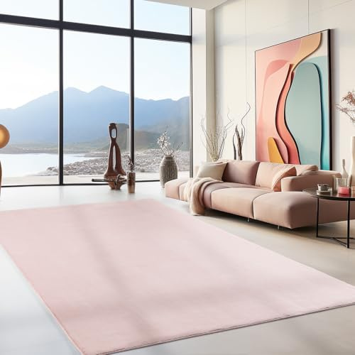 SIMPEX Tapis Lavable 240x340 cm Rose Moderne Uni Poils Courts Doux Antidérapant Lavable en Machine XL Grand pour Salon Chambre Salle à Manger