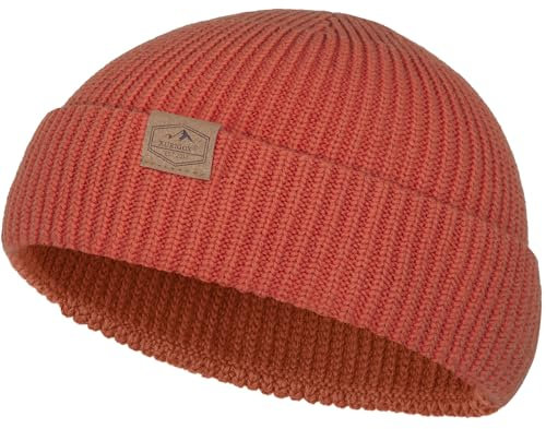 Fischer-Beanie-Mütze für Herren und Damen, Strickbündchen, kurze Trawler-Mütze, warm und weich, stilvolle Totenkopfkappe, Winter, Frühling, Herbst, Rostfarben (L), 6 1/4-8