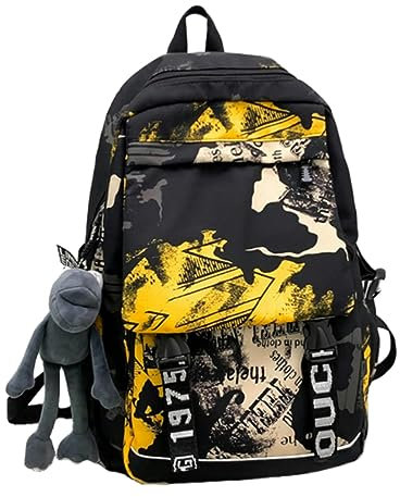 RUDDOG Schultasche Männer Trendy Graffiti Rucksack Student Große Kapazität wasserdichte Reise Rucksack Jungen Und Mädchen Nylon Schultaschen-2-Mit Anhänger