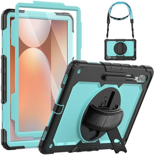 SEYMCY Case for Samsung Galaxy Tab S10/S9/S8 Ultra 14.6 inch 2024/2023, Full-body Shockproof with Screen Protector, Hand Strap & Stand, Shoulder Strap for Samsung S10/S9 Ultra Tablet, Sky Blue