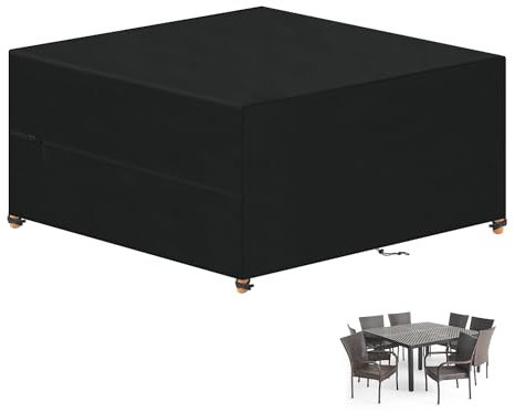 VANSHEIM Funda Muebles Jardín Impermeable Funda para Muebles de Jardin Exterior Funda para Mesa Jardin Exterior 420D Oxford Tela Protector Muebles Jardin Cubierta Mesa y Sillas Jardin 220x220x85cm