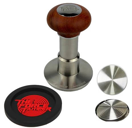 Riffel-Dis Kaffeestampfer aus Holz, 58,50 mm, Rotbraun | KuGuo The Force Tamper Automatischer Aufprall, einstellbarer konstanter Druck und automatische Nivellierung