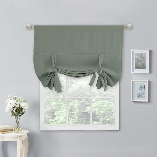 NICETOWN Cortinas con Cenefa Ajustable para Ventana, 137 cm de Largo, Tratamiento de Ventana de Granja para Cocina, Sala de Estar, Bolsillo para Barra de filtrado de luz, 1 Panel, Verde grisáceo, 40
