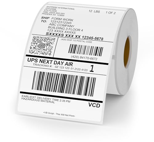 YIKIADA Étiquettes thermiques en vinyle blanches, 150 x 100 mm, rouleau perforé, autocollantes, imperméables, pour code-barres QR, 250 unités