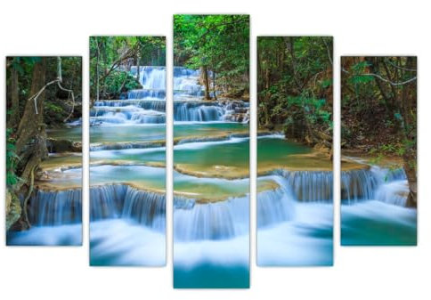 AREDE 5er Set Wandkunst Gemälde Bild Poster Wasserfälle in einem tropischen Wald | 120 x 80 cm | Wandbilder Wanddekoration Home Office Wohnzimmer Schlafzimmer Dekoration | Fertig zum Aufhängen