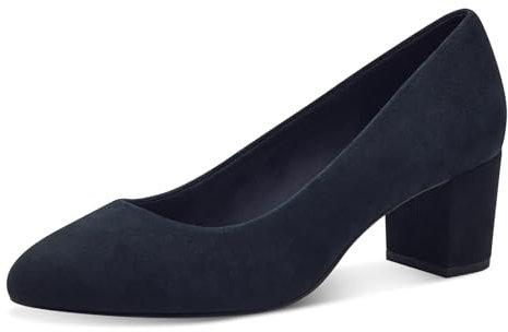 MARCO TOZZI Damen Pumps aus Leder mit Blockabsatz, Blau (Navy Suede), 41 EU