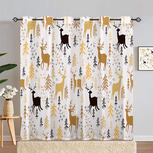 ANHOPE Weihnachten Wald Hirsch Blickdichte Gardinen mit Ösen Thermo Vorhänge Blackout Curtain Weich Verdunklungsvorhänge Wohnzimmer Schlafzimmer Vorhang 2er Set H 214 x B 140 cm