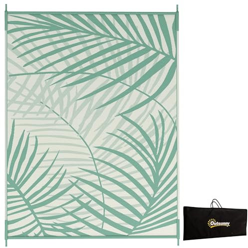 Outsunny Tapis de Jardin Tapis d'extérieur réversible 365L x 274l cm imperméable Motif Feuillage avec Sac de Transport pour terrasse Balcon Camping, Vert crème
