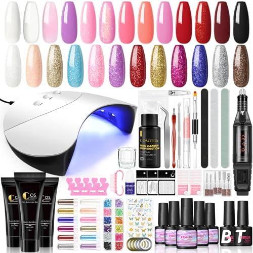 COSCELIA UV Nagellack Set mit UV Lampe 36W und Elektrisch Nagelfräser, 10 Farben Gel Nagellack Set und 3pcs Poly Nägel Gel Set Base Top Coat Gelnägel Starterset
