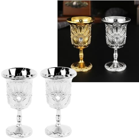 BLSYHDH Mini-Silberkelch, 2 Stück, Chinesischer Kelch, Retro-Silber, Schlicht, Elegant, Metallbecher, Geprägtes Muster, Zuhälterbecher für Party, Party, Bankett, Bar, Familie, Alkohol, Likör, Barzubeh