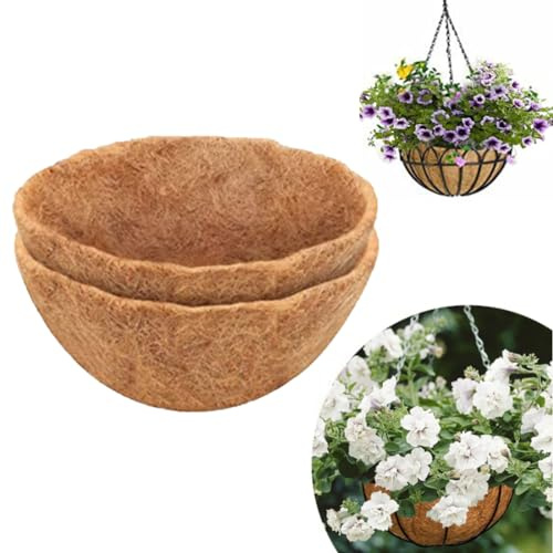 2 Pack Hanging Basket Liner - Round Planter Liner for Hanging Basket, Natural Coco Fiber Replacement Liners, for Plant Flower Growth, Flower Pots in the Balcony Garden (12)