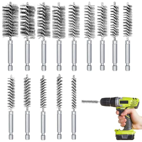 YIZWINS 14 Pièces Brosses Métalliques pour Perceuses, Différentes Tailles, Brosses Cylindriques, Brosses Métalliques, Brosses à Trous en Acier Inoxydable pour Perceuses, Polissage, Meulage, Nettoyage