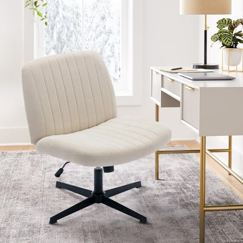 COLAMY Wide Office Chair, Padded Armless Task Vanity Chair Swivel Home Office Desk Chair 115°Rocking Mid Back Ergonomic Computer Chair for Home Working, Make Up, Gaming (Cross Base, Beige)