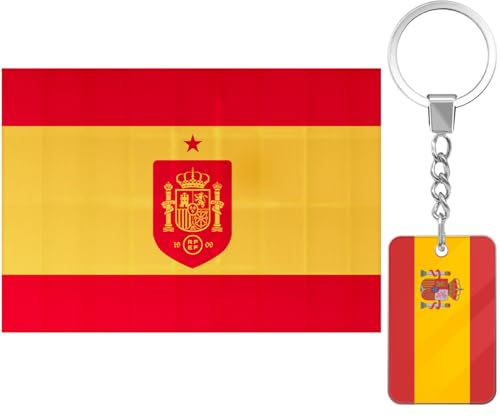 RFEF Bandera Selección Española Oficial + llavero Escudo España | Medida Bandera 120 x 90 cm con Cuerdas en las Esquinas