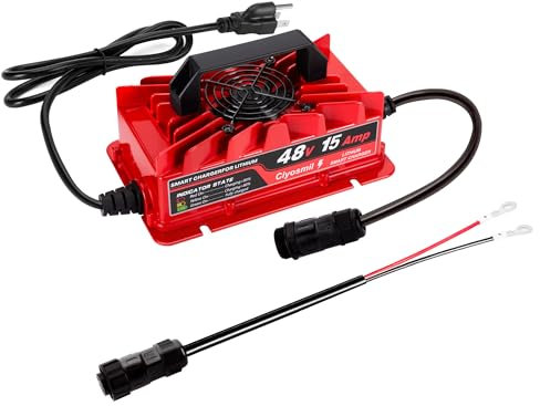 Ciyosmil 48V 15A Lithium Battery Charger, IP65 Waterproof, for 48V (51.2V) Litium Battery, Ideal for Golf Carts, Electric Outboards, Boats, and Home