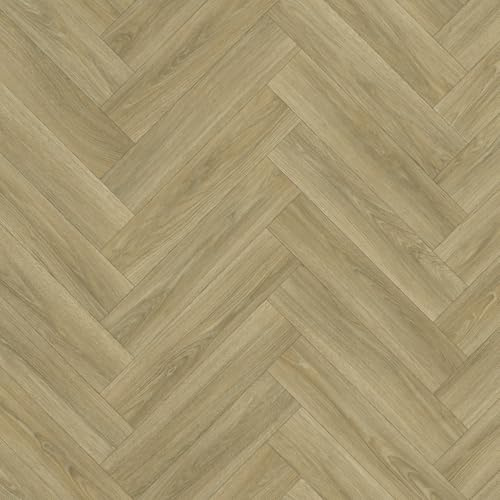 Classic Herringbone Vinyl Flooring Oak Wood Plank Effect Felt Backed Roll Lino Kitchen Bathroom (4m x 6m)