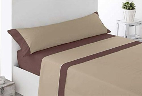 ENERGY COLORS TEXTIL-HOGAR Juego Sábanas Estampadas Verano, Juego 3 Piezas Microfibra. Sábanas Tacto Fino, Suave, Ajustable y Transpirable. (Bicolor) (Beige, Cama 105)