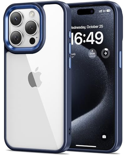 HOOMIL Case for iPhone 15 Pro, Non-Yellowing, Drop Protection, Anti-Scratch Transparent Hard Back Phone Cover - Navy Blue